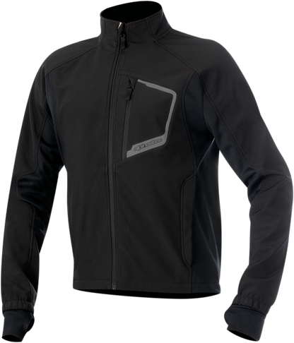 Bill's Exhausts Alpinstars Tech Layer Underwear Top in black, medium size, close-up of the fitted, moisture-wicking fabric.