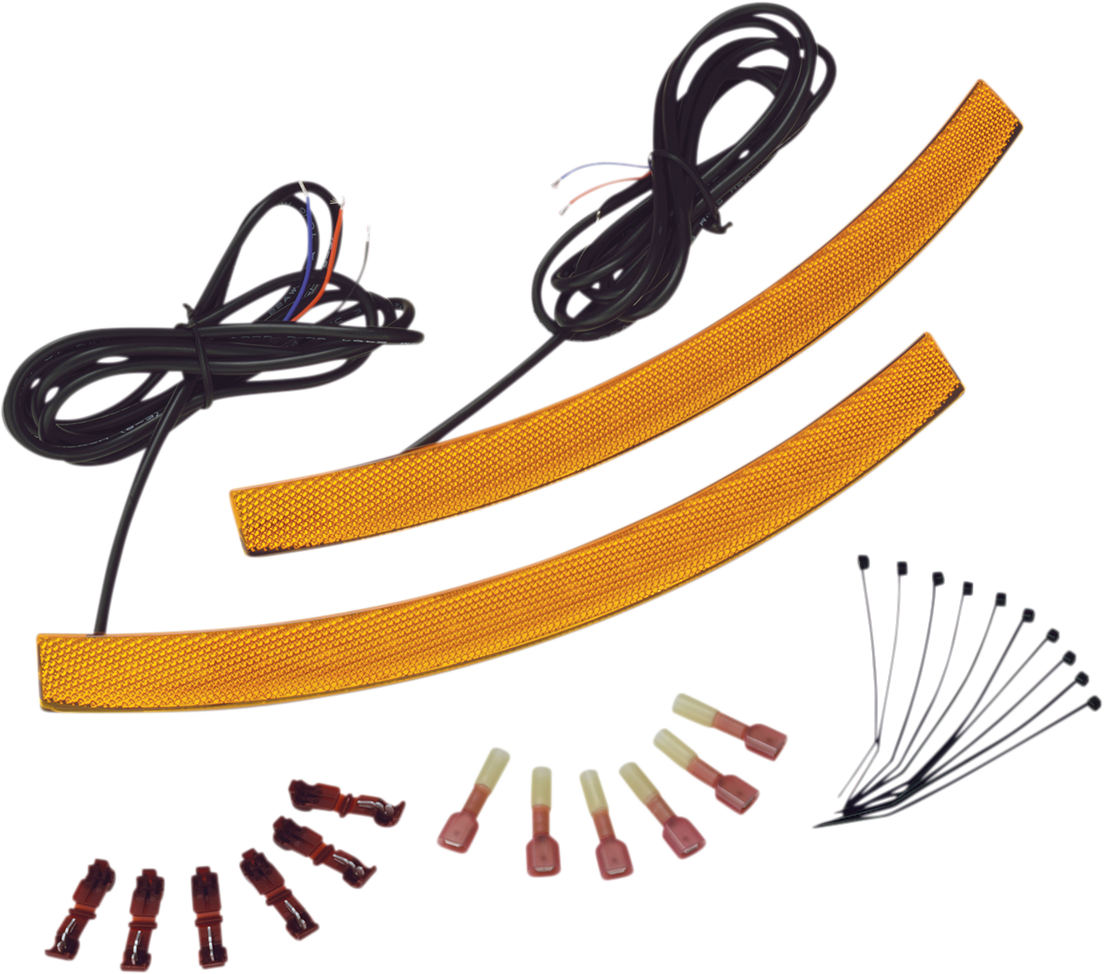 Bill's Exhausts Show Chrome LED front fender light in amber for engine, featuring a sleek chrome finish and bright LED illumination.