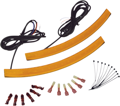 Bill's Exhausts Show Chrome LED front fender light in amber for engine, featuring a sleek chrome finish and bright LED illumination.