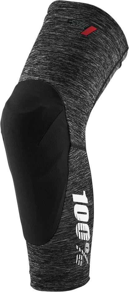 Gray and black 100% Teratec knee guards by Bill's Exhausts, size medium, with adjustable straps and protective padding.