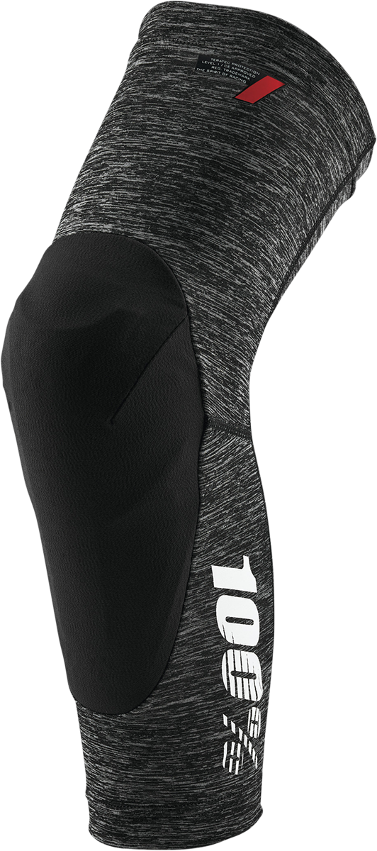 Gray and black 100% Teratec knee guards by Bill's Exhausts, size medium, with adjustable straps and protective padding.