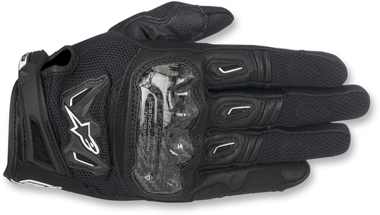 Alpinestars SMX-2 Air Carbon V2 motorcycle gloves in black, size XL, featuring protective carbon fiber elements and breathable design.