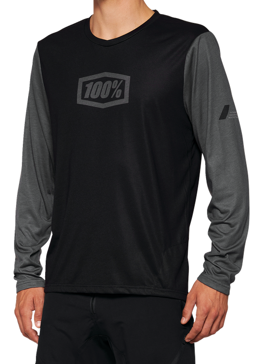 Black Bill's Exhausts 100% Airmatic long-sleeve jersey in XL displayed on a hanger, showcasing the classic design and fabric texture.