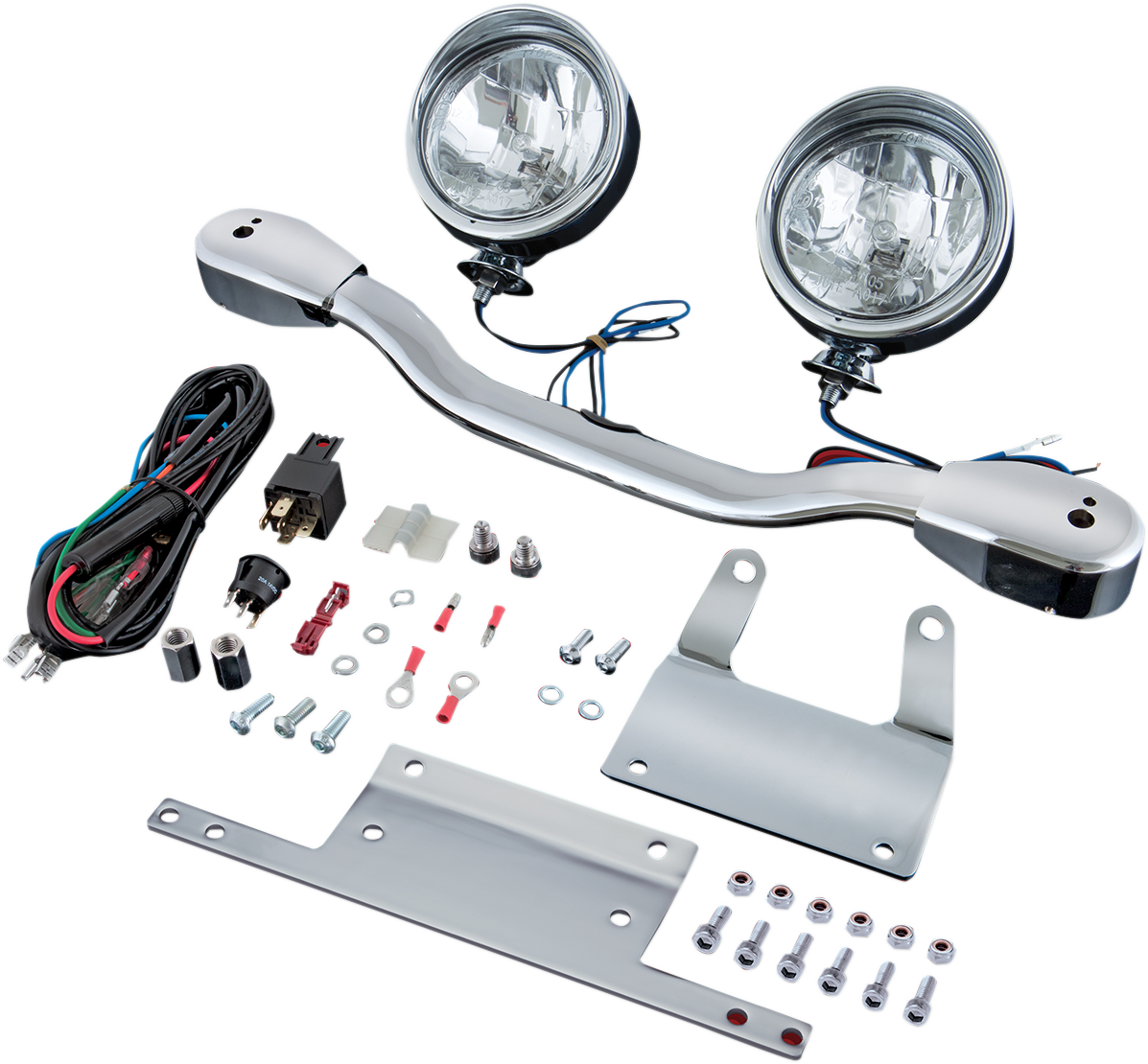 Bill's Exhausts Show Chrome Driving Light Kit for XVZ1300 engine, featuring chrome finish and mounting hardware.