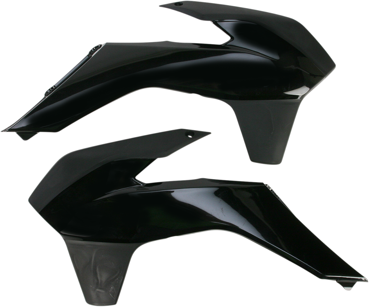 Black Acerbis radiator shrouds for motorcycle body protection, featuring sleek design with mounting brackets visible.