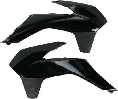 Black Acerbis radiator shrouds for motorcycle body protection, featuring sleek design with mounting brackets visible.