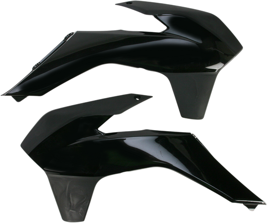 Black Acerbis radiator shrouds for motorcycle body protection, featuring sleek design with mounting brackets visible.