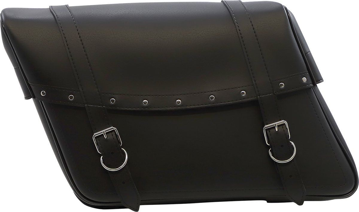 Bill's Exhausts SADDLEMEN Highwayman Rivet Slant-Style Saddlebags on motorcycle seat, featuring rivet details and slant design.