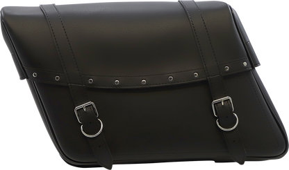 Bill's Exhausts SADDLEMEN Highwayman Rivet Slant-Style Saddlebags on motorcycle seat, featuring rivet details and slant design.