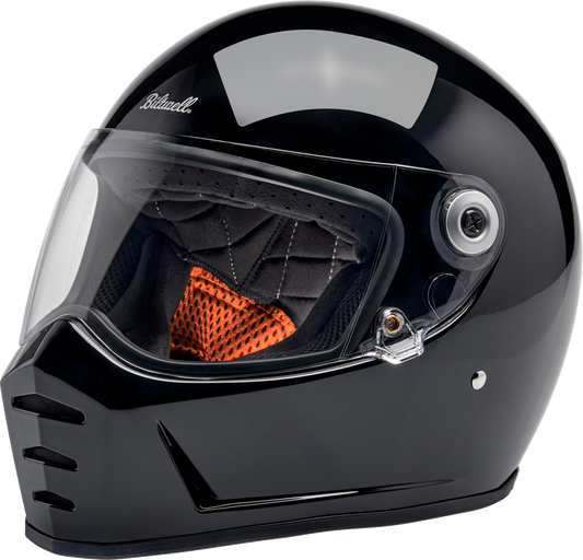 BILTWELL Lane Splitter helmet in gloss black, XL size, showing the sleek, aerodynamic design and matte finish.