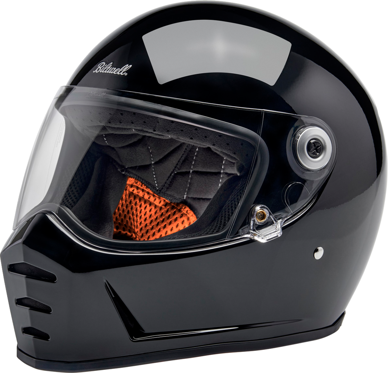 BILTWELL Lane Splitter helmet in glossy black, large size, featuring a sleek motorcycle helmet design with a secure strap system.