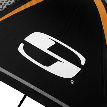 SADDLEMEN umbrella seat with black, gray, and orange fabric, designed for motorcycle comfort and style.