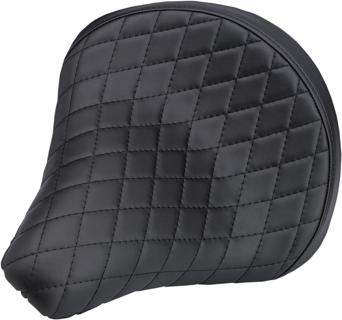 Black BILTWELL Solo 2 seat for motorcycles with diamond pattern, designed for comfort and style, by Bill's Exhausts.