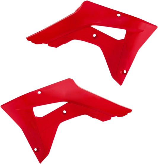 Red Acerbis radiator shrouds for motorcycle body protection, featuring sleek design and vibrant color.