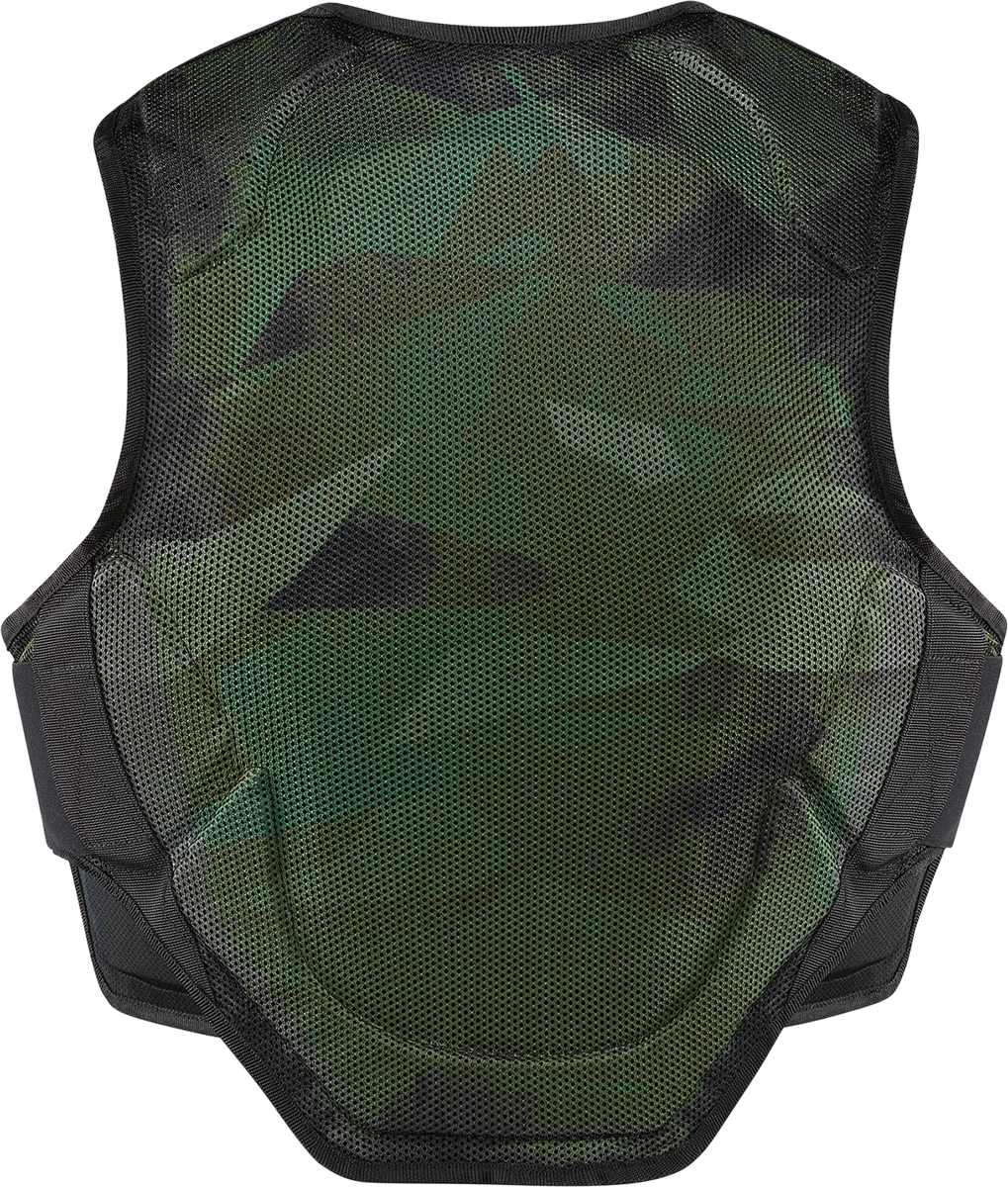 Bill's Exhausts ICON Softcore™ vest in green camo, medium/large size, featuring a lightweight, tactical design with adjustable straps.