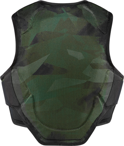 Bill's Exhausts ICON Softcore™ vest in green camo, medium/large size, featuring a lightweight, tactical design with adjustable straps.