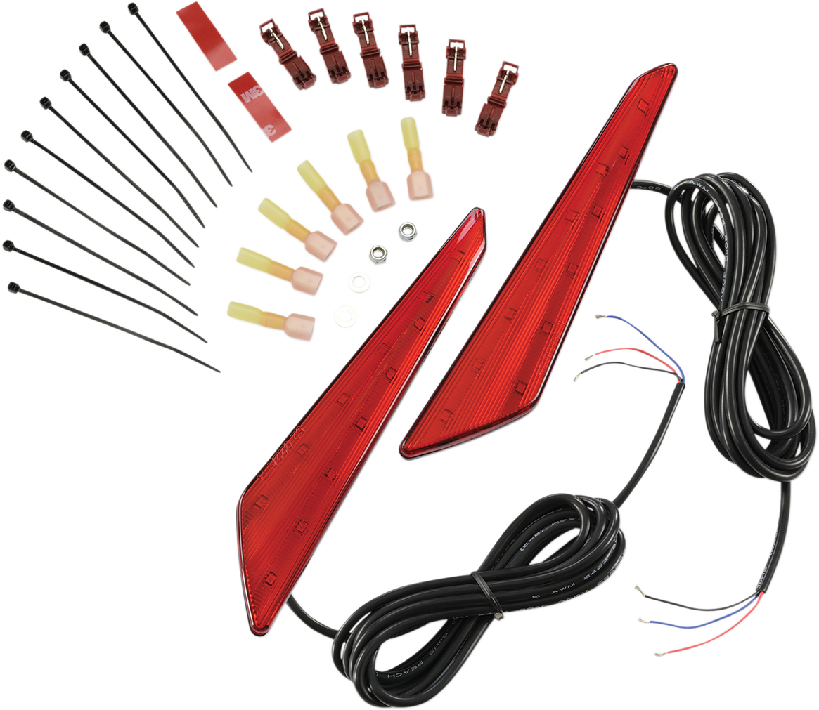 Red SHOW CHROME marker lights for Honda GL1800 engine from Bill's Exhausts, shown on a motorcycle engine.
