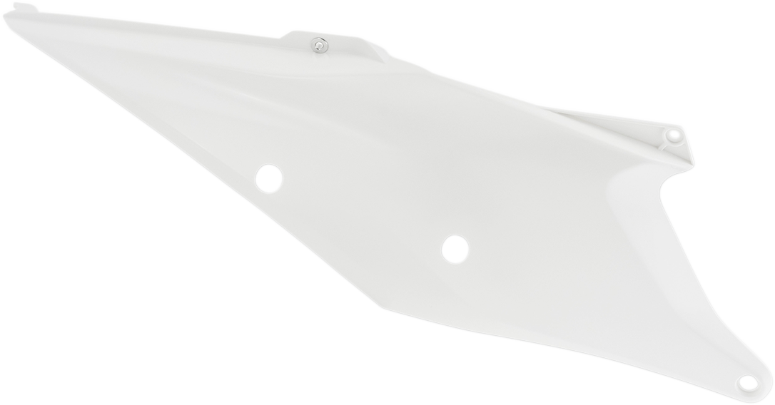 White Acerbis side panels for motorcycle body, featuring brand-specific design and mounting points, compatible with various models.