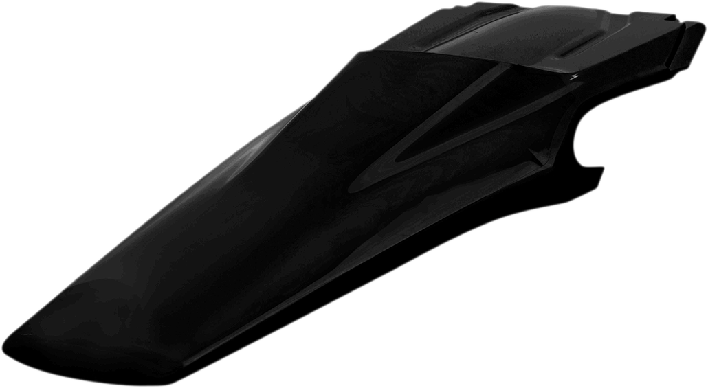 Black Acerbis rear fender for motorcycle, body part with mounting points, designed for durability and style.