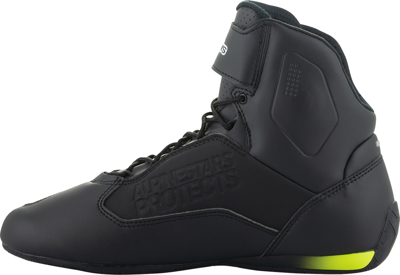 Alpinestars Faster-3 black and yellow riding shoes with US 13 size, featuring durable design and sporty style.