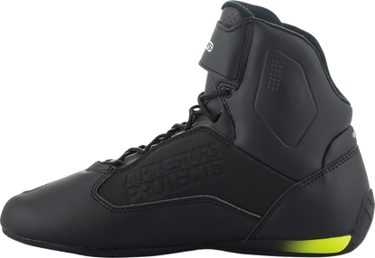 Alpinestars Faster-3 black and yellow riding shoes with US 13 size, featuring durable design and sporty style.