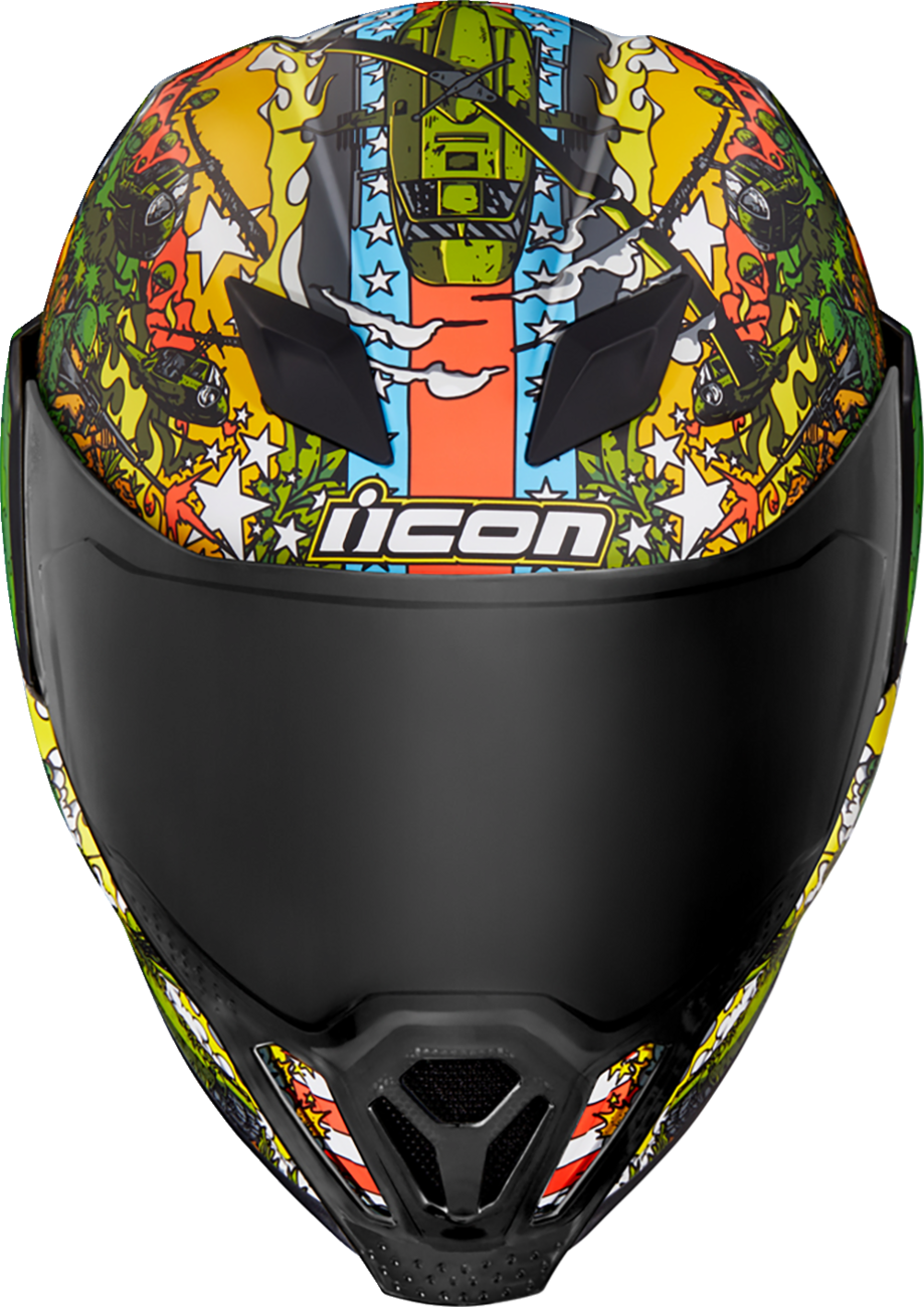 Green ICON Airflite™ GP23 helmet in large size with aerodynamic design, featuring clear visor and ventilation details.