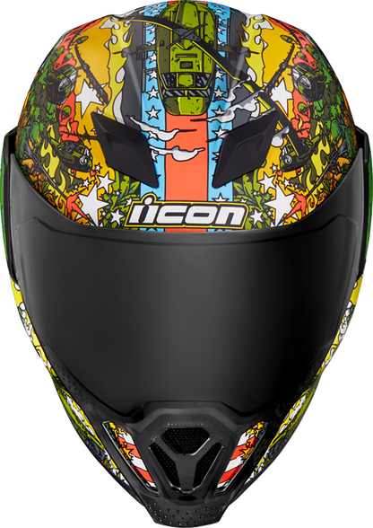 Bill's Exhausts ICON Airflite GP23 helmet in green, 3XL size, featuring aerodynamic design and clear visor for motorcycle riding.
