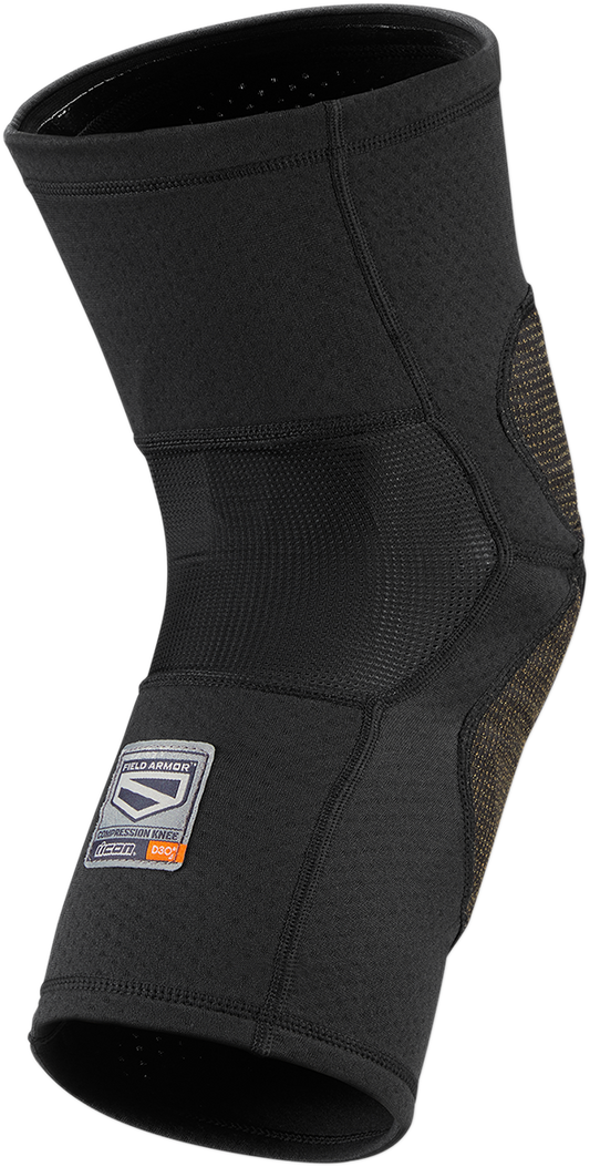 Bill's Exhausts ICON Field Armor™ Black Small compression knee guards with protective padding and adjustable straps.