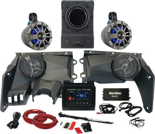 Bill's Exhausts NAVATLAS Audio Kit Zone 4 speakers, sleek black design, with visible speaker grille and control panel.