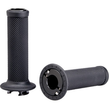 Black BILTWELL Alumicore motorcycle grips for 7/8-inch handlebars, designed for durability and a secure grip.