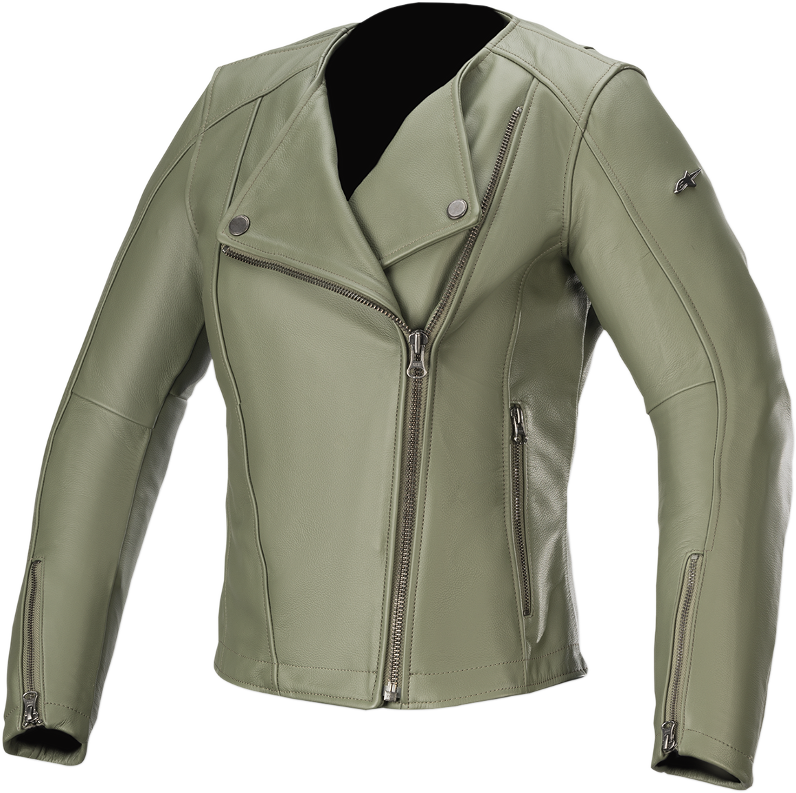 Alpinestars Stella Alice green motorcycle jacket, US 12 / EU 48, featuring protective design and stylish details.