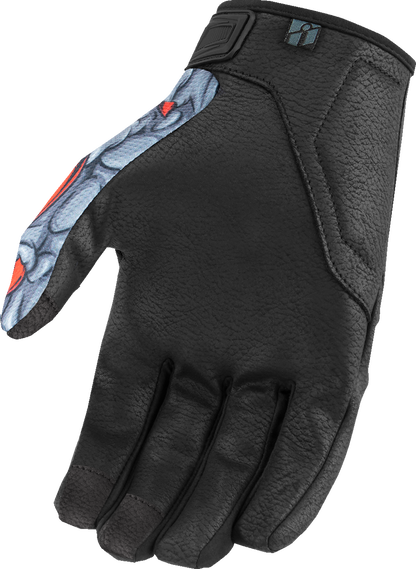 Red ICON Hooligan Kryola Kreep gloves in 3XL size with textured knuckles and adjustable strap, designed for motorcycling.