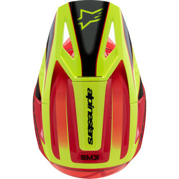 Alpinestars Youth SM3 helmet in gloss red, yellow fluo, and black with a sleek design for young riders.