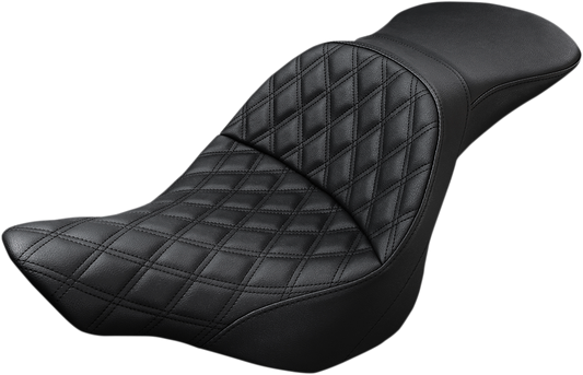 Bill's Exhausts SADDLEMEN Explorer Seat with lattice stitching, designed for FXSB motorcycle, featuring a comfortable, stylish seat design.