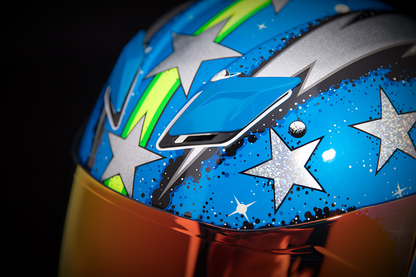 Bill's Exhausts ICON Airflite SF Glory helmet in large size, featuring a sleek aerodynamic design and detailed graphic pattern.
