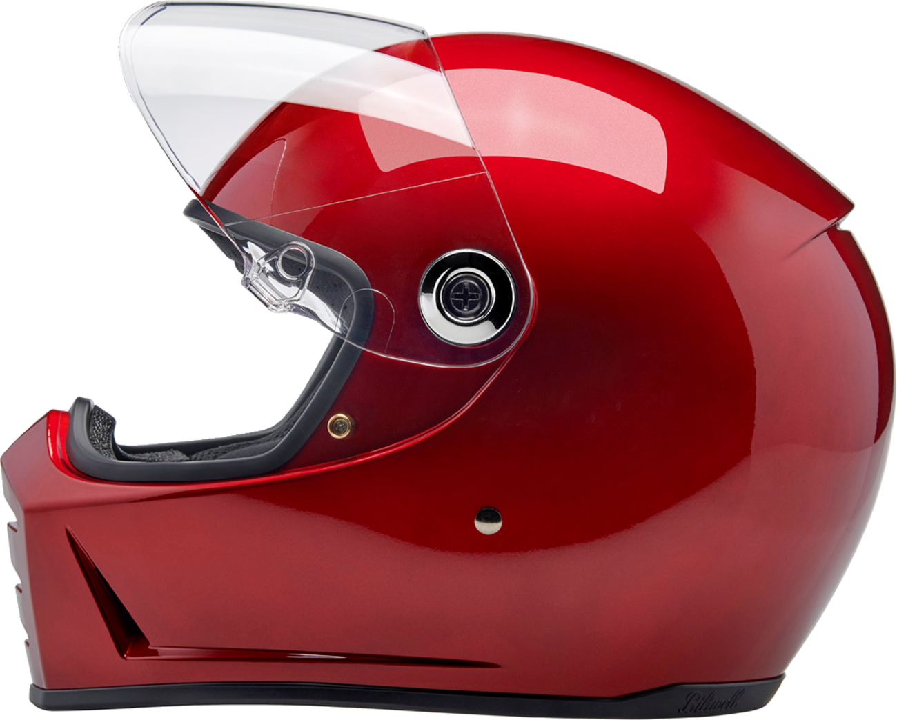 Bill's Exhausts BILTWELL Lane Splitter helmet in metallic cherry red, medium size, with sleek motorcycle helmet design.