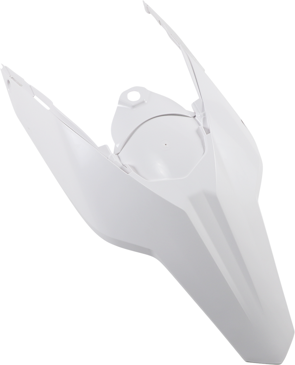 Acerbis white rear fender body part with no tail light tabs for motorcycle, designed for durability and lightweight performance.