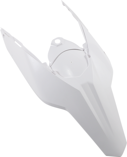Acerbis white rear fender body part with no tail light tabs for motorcycle, designed for durability and lightweight performance.