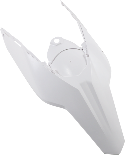 Acerbis white rear fender body part with no tail light tabs for motorcycle, designed for durability and lightweight performance.