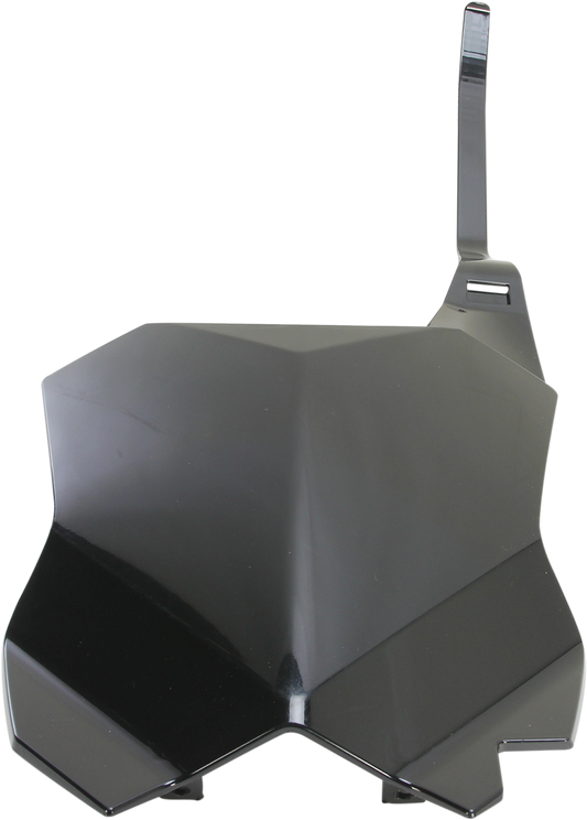 A black ACERBIS front number plate mounted on a vehicle, showcasing a sleek, durable body design with clear mounting points.