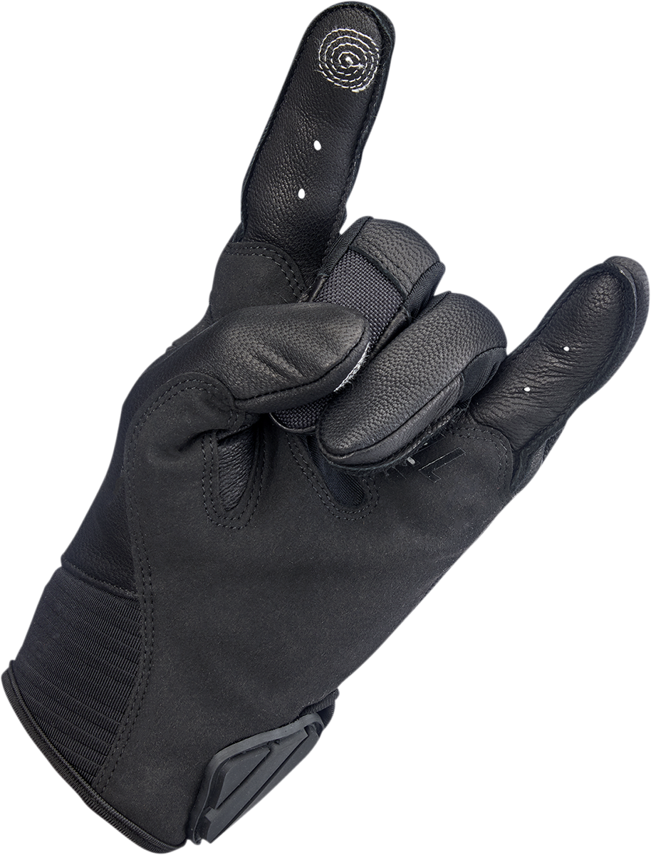 Black BILTWELL Bridgeport Gloves in 2XL size by Bill's Exhausts, showing durable leather construction and secure wrist closure.