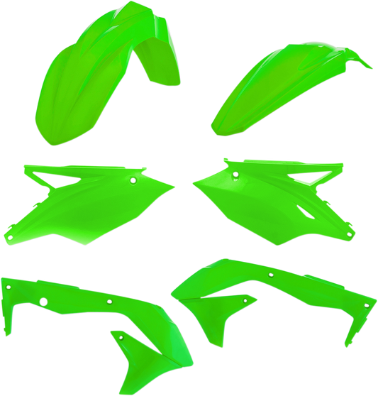 A fluorescent green Acerbis standard replacement body kit for motorcycles, shown on a plain background.