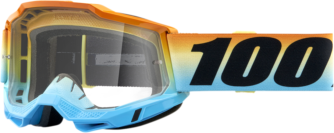 Bill's Exhausts 100% Accuri 2 Sunset goggles with clear lens, featuring a sleek design and adjustable strap for comfortable fit.