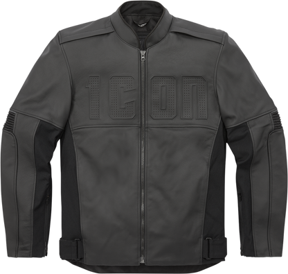 Black ICON Motorhead3™ jacket in 4XL size with detailed zipper and collar, made by Bill's Exhausts.