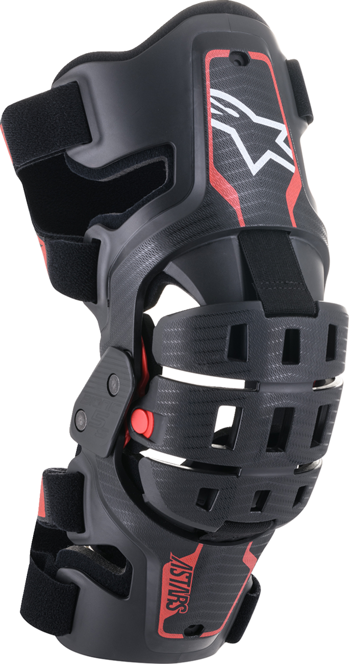 Black and red Alpinstars Youth Bionic 5S knee braces with protective bionic design, shown on a clean background.