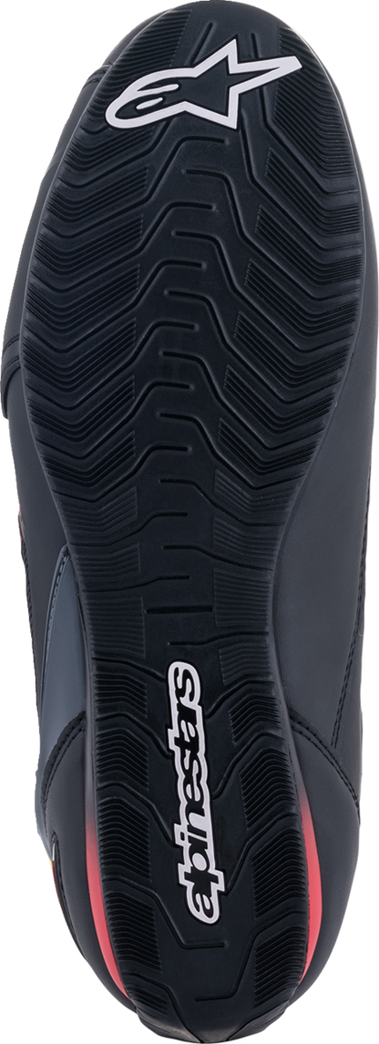 Alpinestars Faster-3 Rideknit shoes in black, red, and yellow, US 11.5, featuring a sleek sporty design and breathable textile material.