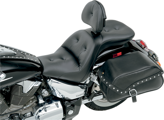SADDLEMEN Explorer Road Sofa Seat with backrest for VTX1300R/S motorcycle, featuring durable seat and comfortable design