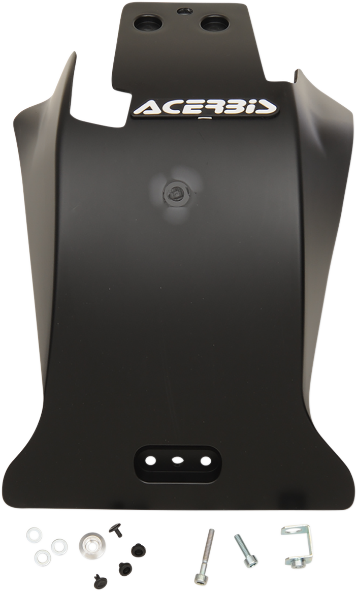 A black Acerbis skid plate for Beta 250 RR motorcycle, mounted on the bike's body, protecting the undercarriage during off-road riding.