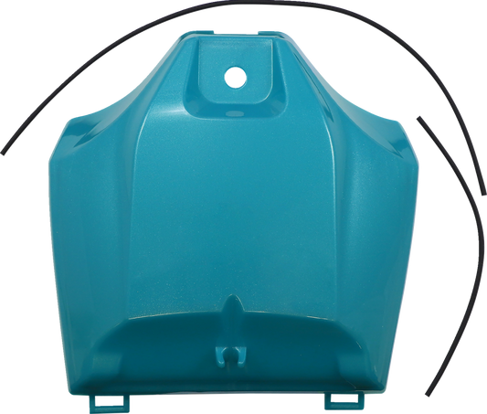 A teal and metallic Acerbis tank cover for motorcycle body protection, featuring a sleek, smooth finish and ergonomic design.