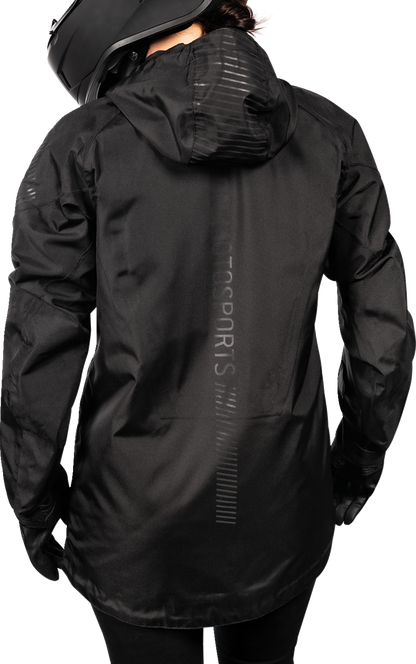 Black ICON Women’s PDX3™ Jacket in size 2XL, featuring a sleek design and lightweight material, displayed on a hanger.